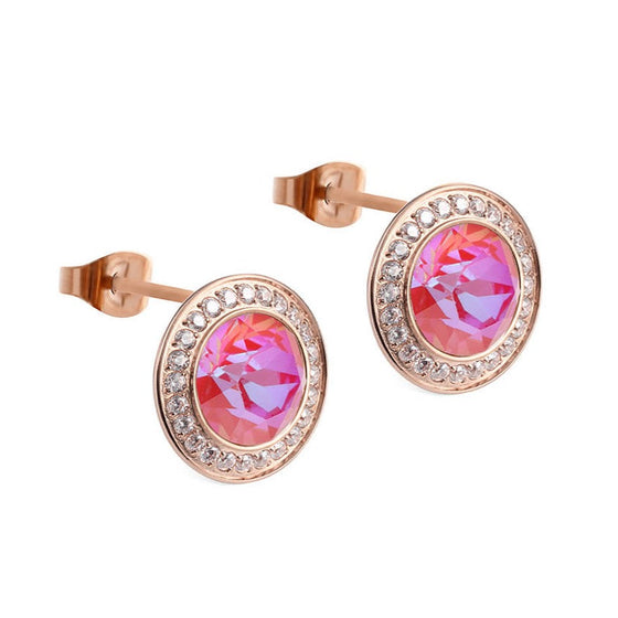 Qudo Tondo Deluxe Rose Gold Earrings - Royal Red Delite
