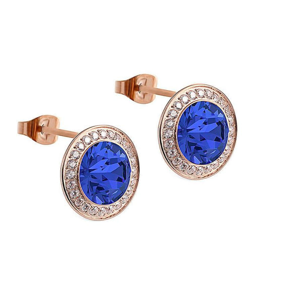 Qudo Tondo Deluxe Rose Gold Earrings - Sapphire