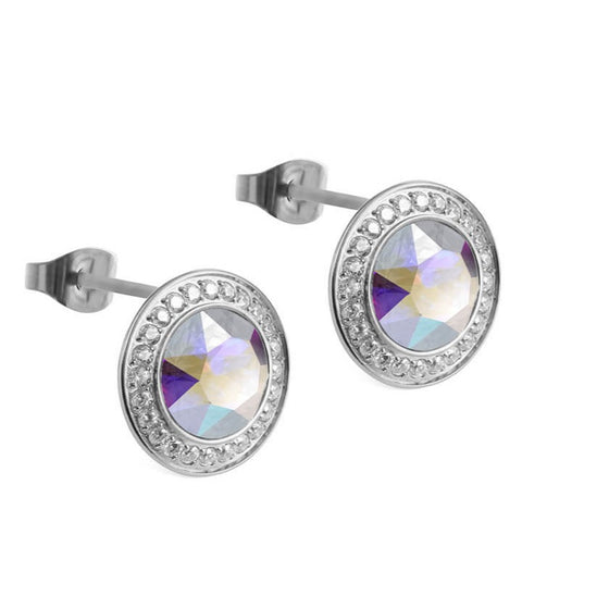 Qudo Tondo Deluxe Silver Earrings - Crystal Aurora Boreale