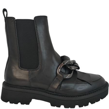 Regarde Le Ciel Dalia Black Leather Chain Detail Boots
