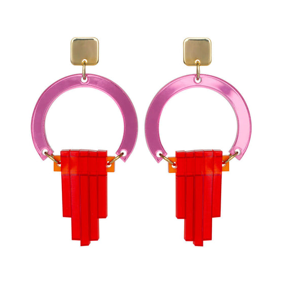 TooLally Art Deco Chandeliers Earrings - Pink Mirror