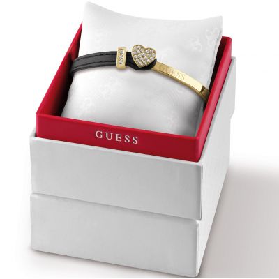Guess Gold & Black Leather Bangle
