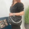 Unisa Zkamali Black Leather Padded Chain Crossbody Bag