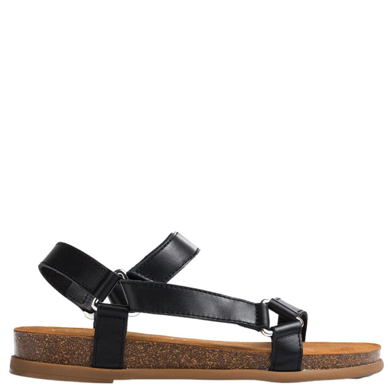 Unisa Flat Leather Sandals - Black