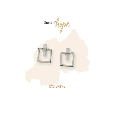 Vurchoo Africa Square Moonstone & Silver Stud Earrings
