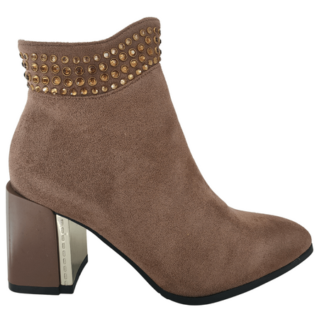XTI Taupe Block Heel Suede Ankle Boots