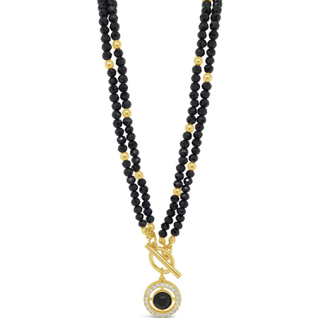 Absolute Black Beaded Gold Halo Necklace