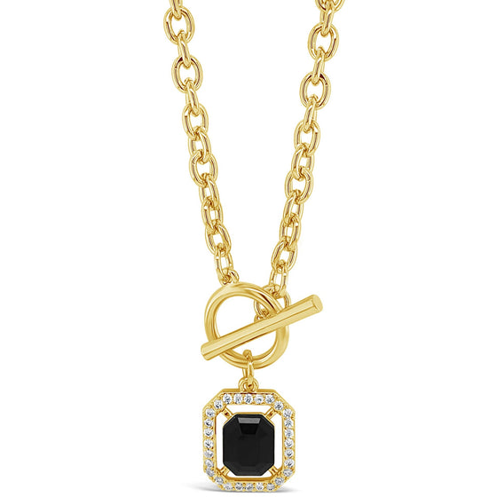 Absolute Gold & Black Chunky Link Square Pendant T Bar Necklace