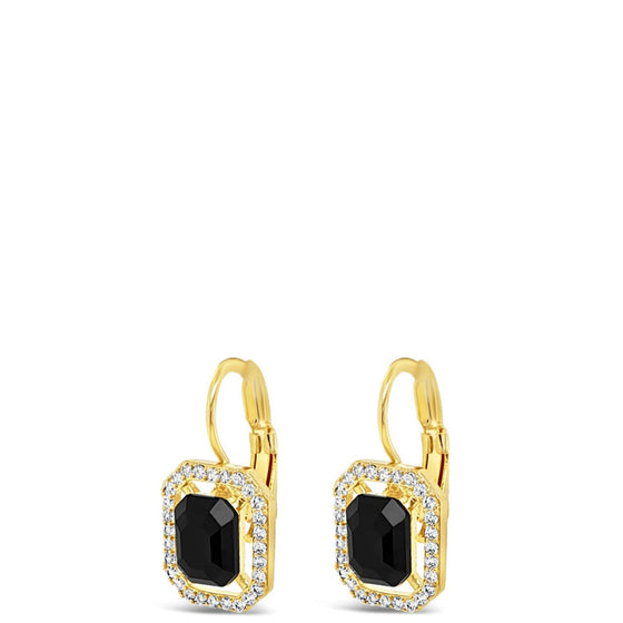 Absolute Gold Black Square Pendant French Clip Earrings