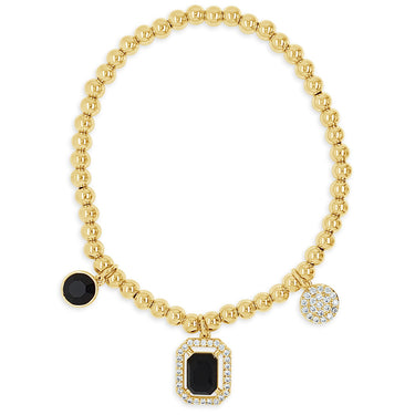 Absolute Gold Black Square Pendant Beaded Bracelet