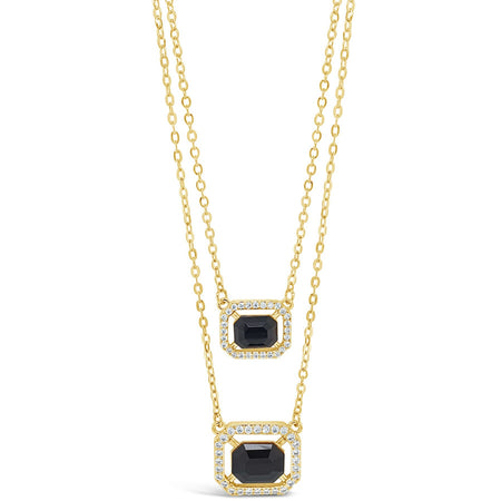 Absolute Gold Black Square Pendant Double Fine Chain Necklace