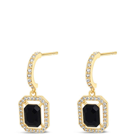 Absolute Gold Black Square Pendant Half Hoop Earrings