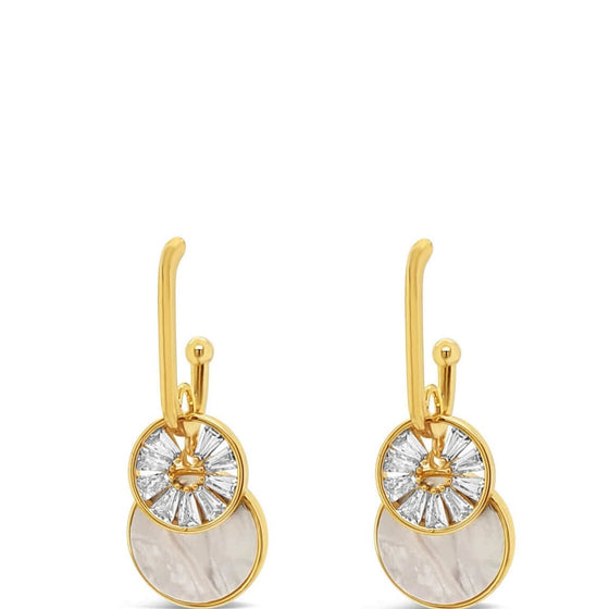 Absolute Gold Sparkle Mother Of Pearl Entwined Disc Drop Earrings