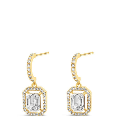 Absolute Gold Square Pendant Half Hoop Earrings