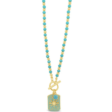 Absolute Gold & Turquoise Bead Tag Necklace