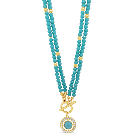 Absolute Gold &  Turquoise Halo T Bar Necklace