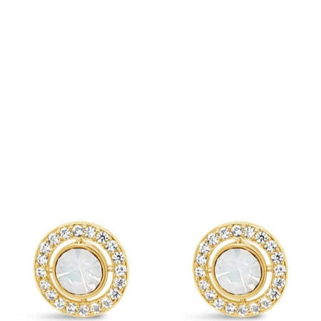 Absolute Gold & White Opal Halo Stud Earrings
