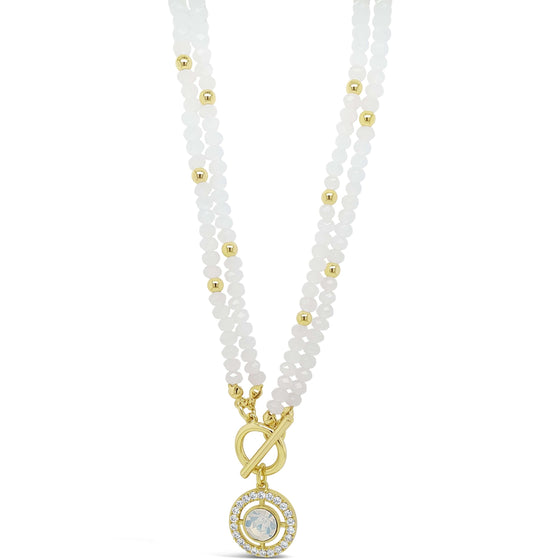 Absolute Gold & White Opal Halo T Bar Necklace