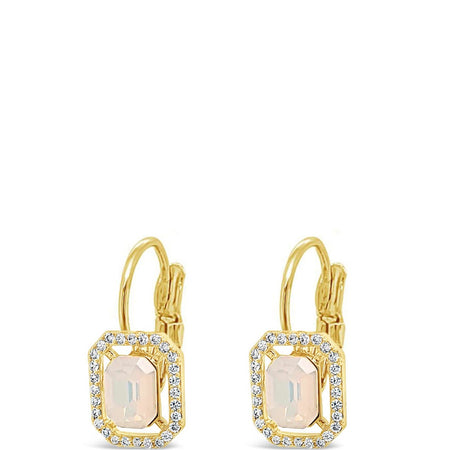 Absolute Gold White Opal Rectangle Pendant French Clip Earrings