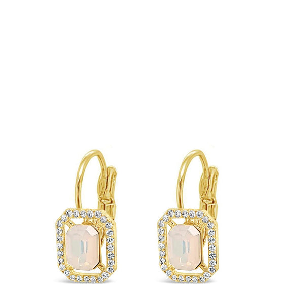 Absolute Gold White Opal Rectangle Pendant French Clip Earrings