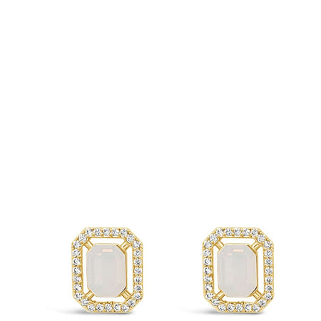 Absolute Gold White Opal Rectangle Stud Earrings