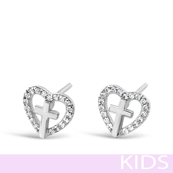 Absolute Kids Sterling Silver Heart Cross Earrings