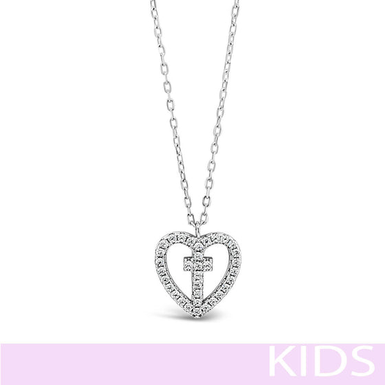 Absolute Kids Silver Heart Cross & Chain