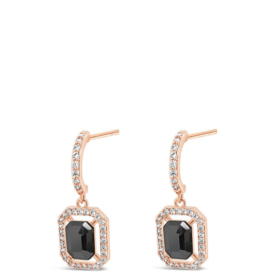 Absolute Rose Gold Hematite Square Pendant Half Hoop Earrings