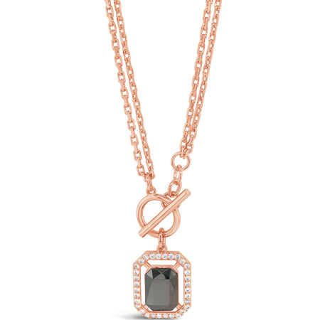 Absolute Rose Gold Hematite Square Pendant T Bar Necklace