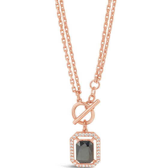 Absolute Rose Gold Hematite Square Pendant T Bar Necklace