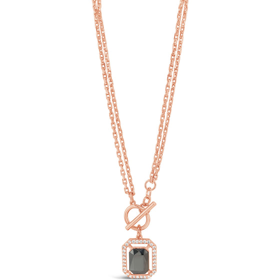 Absolute Rose Gold Hematite Square Pendant T Bar Necklace