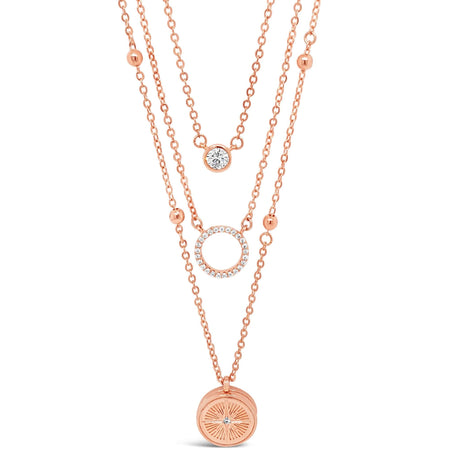 Absolute Rose Gold Locket Triple Layer Necklace
