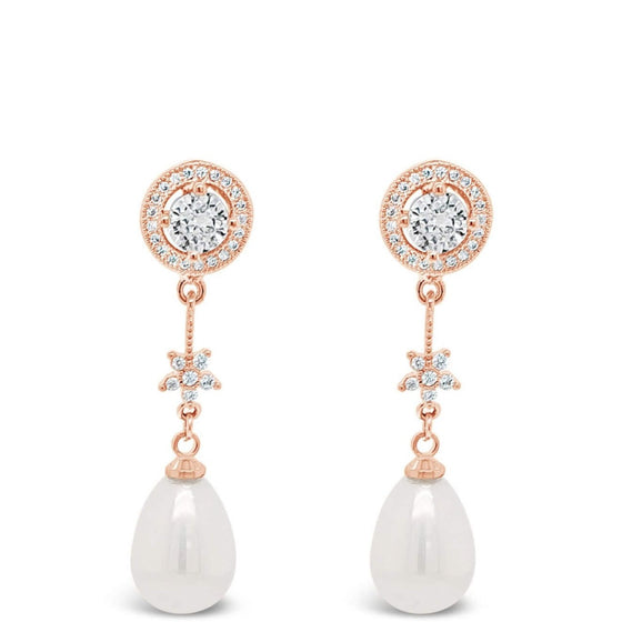 Absolute Rose Gold & Pearl Long Drop Earrings