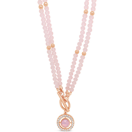 Absolute Rose Gold & Pink Halo T Bar Necklace