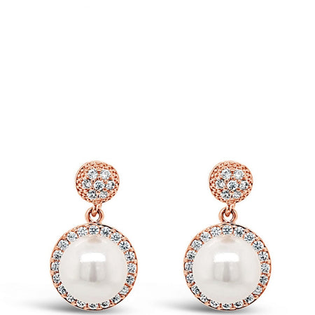 Absolute Rose Gold & Round Pearl Drop Earrings