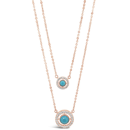 Absolute Rose Gold & Turquoise Halo Double Necklace