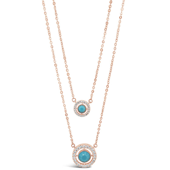 Absolute Rose Gold & Turquoise Halo Double Necklace