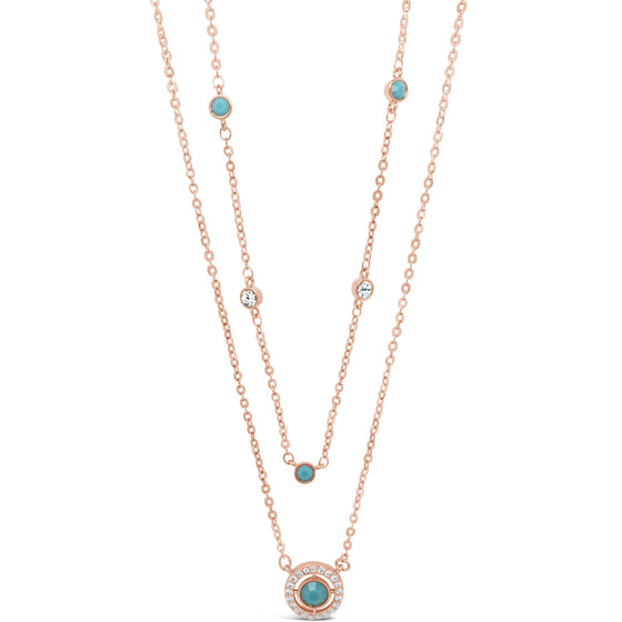 Absolute Rose Gold & Turquoise Halo Fine Double Necklace