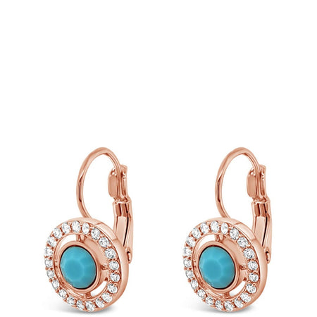 Absolute Rose Gold & Turquoise Halo French Hook Drop Earrings