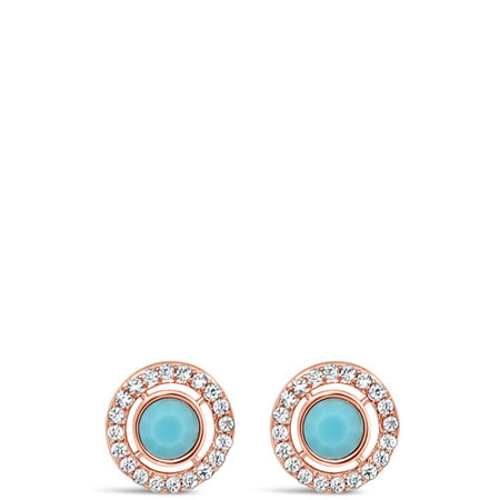 Absolute Rose Gold & Turquoise Halo Stud Earrings