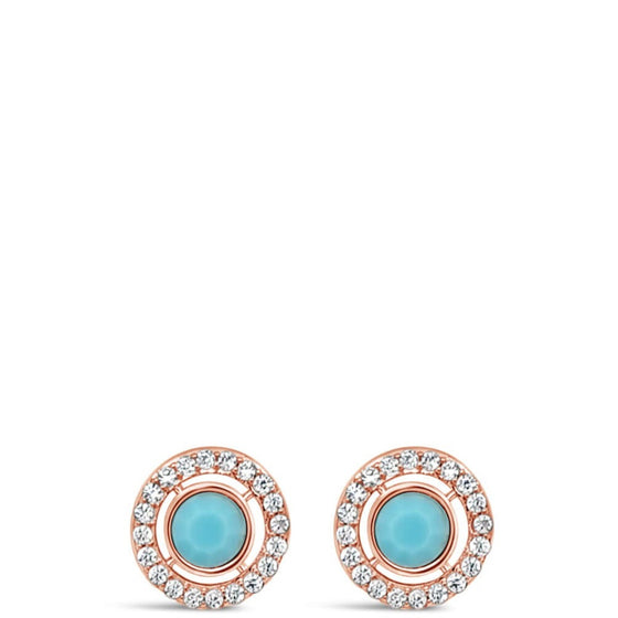 Absolute Rose Gold & Turquoise Halo Stud Earrings