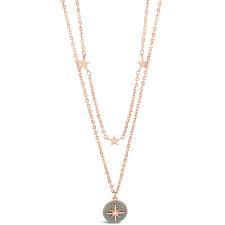 Absolute Rose Gold & Turquoise Star Pendant Double Necklace