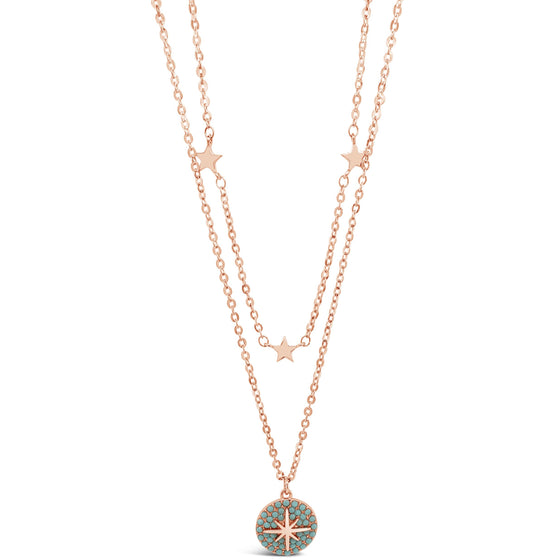 Absolute Rose Gold & Turquoise Star Pendant Double Necklace