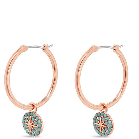 Absolute Rose Gold & Turquoise Star Charm Hoop Earrings