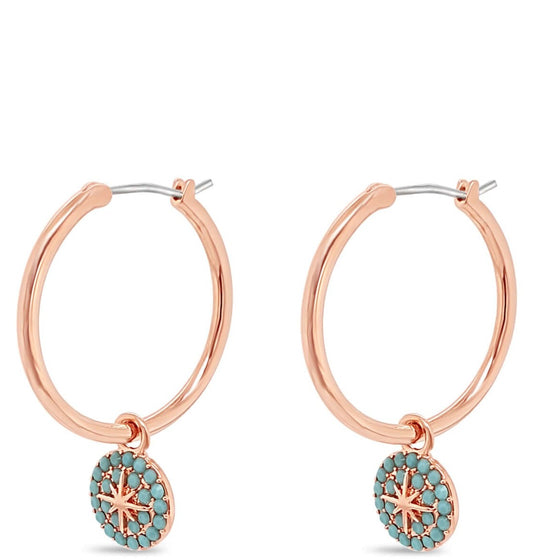 Absolute Rose Gold & Turquoise Star Charm Hoop Earrings