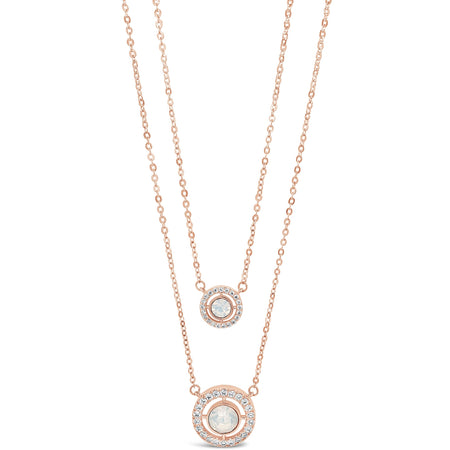 Absolute Rose Gold & White Opal Halo Double Necklace