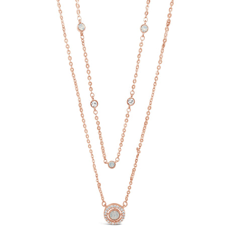 Absolute Rose Gold & White Opal Halo Fine Double Necklace