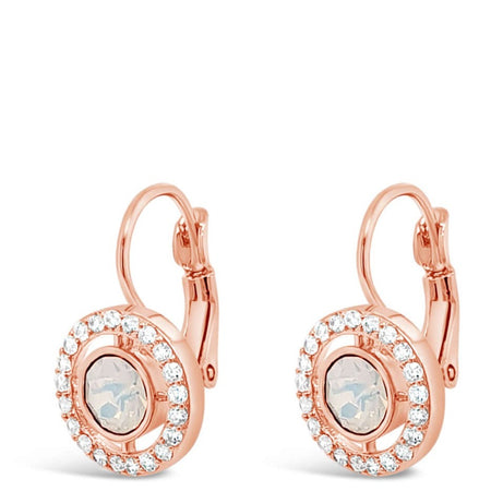 Absolute Rose Gold & White Opal Halo French Hook Drop Earrings