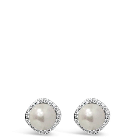 Absolute Silver Boxy Crystal Pearl Stud Earrings