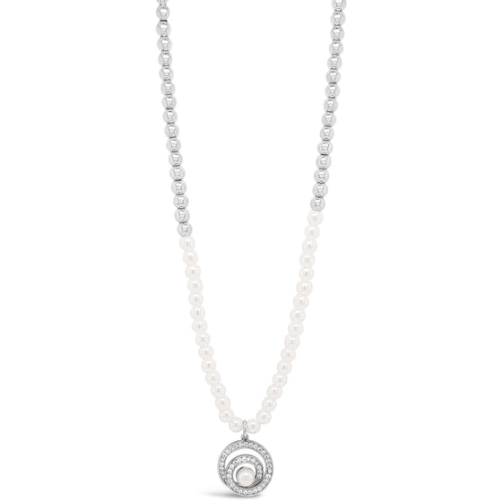 Absolute Silver & Cream Pearl Entwined Halo Bead Necklace